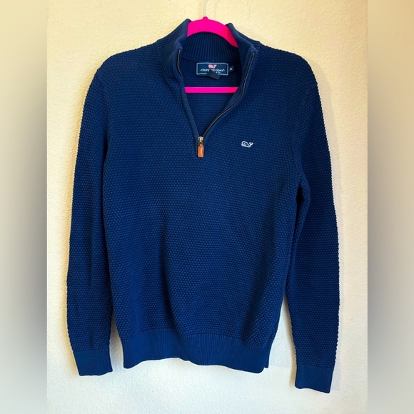 Vineyard Vines Navy Blue Waffle Knit 1/4 Logo Pullover XS - Picture 1 of 9